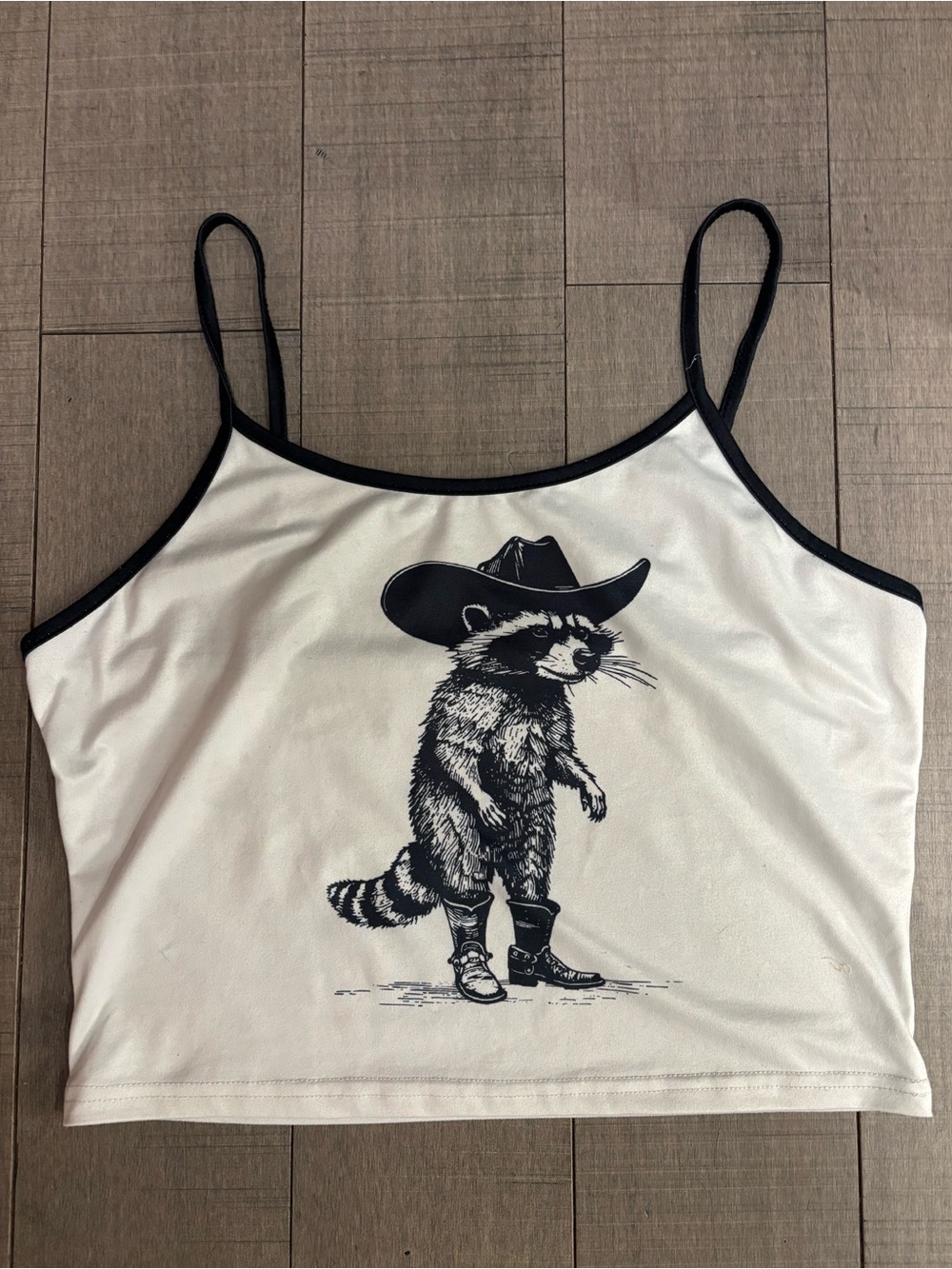 🍁3/$10🍁Cowboy Raccoon Graphic Tank Cropped Top